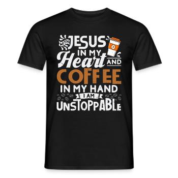 Jesus In My Heart Coffee In My Hand - Männer T-Shirt - Schwarz - Vorne - AI Model Male 178 light (178cm)