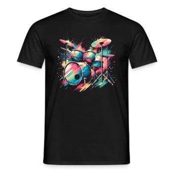 Colorful Abstract Drum Set Drummer Drumming - Men's T-Shirt - black - Front - AI Model Male 178 light (178cm)