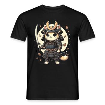 Japanische Samurai -Katzenkrieger Retro Ninja - Männer T-Shirt - Schwarz - Vorne - AI Model Male 178 light (178cm)