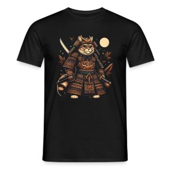Japanische Samurai -Katzenkrieger Retro Ninja - Männer T-Shirt - Schwarz - Vorne - AI Model Male 178 light (178cm)