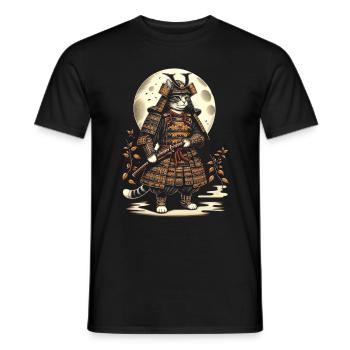 Japanische Samurai -Katzenkrieger Retro Ninja - Männer T-Shirt - Schwarz - Vorne - AI Model Male 178 light (178cm)