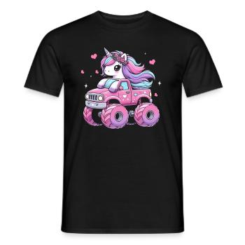 Monster Truck Einhorn Geburtstagsfeier Mädchen - Männer T-Shirt - Schwarz - Vorne - AI Model Male 178 light (178cm)