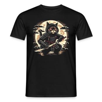 Ninja Katze Japanisch Samurai Japan Kawaii Krieger - Männer T-Shirt - Schwarz - Vorne - AI Model Male 178 light (178cm)