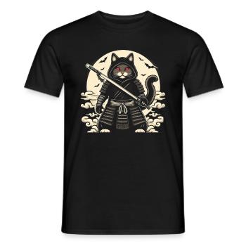 Ninja Katze Japanisch Samurai Japan Kawaii Krieger - Männer T-Shirt - Schwarz - Vorne - AI Model Male 178 light (178cm)