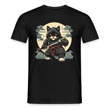 Ninja Katze Japanisch Samurai Japan Kawaii Krieger - Männer T-Shirt - Schwarz - Vorne - AI Model Male 178 light (178cm)