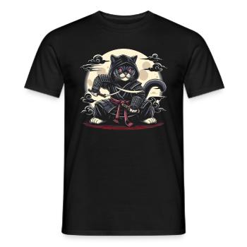 Ninja Katze Japanisch Samurai Japan Kawaii Krieger - Männer T-Shirt - Schwarz - Vorne - AI Model Male 178 light (178cm)