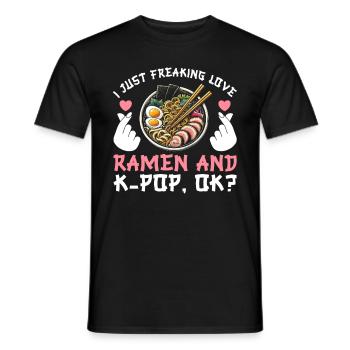 Ramen and K-Pop Merchandise Kawaii Finger Heart - Men's T-Shirt - black - Front - AI Model Male 178 light (178cm)