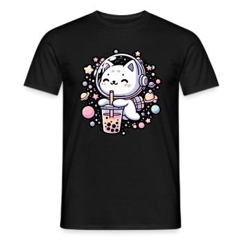Kawaii Cat Astronaut Bubble Tea in Space - Men's T-Shirt - black - Front - AI Model Male 178 light (178cm)