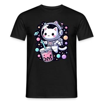 Kawaii Cat Astronaut Bubble Tea in Space - Men's T-Shirt - black - Front - AI Model Male 178 light (178cm)