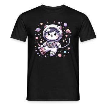 Kawaii Cat Astronaut Bubble Tea in Space - Men's T-Shirt - black - Front - AI Model Male 178 light (178cm)
