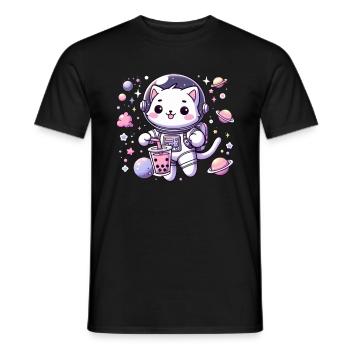 Kawaii Cat Astronaut Bubble Tea in Space - Men's T-Shirt - black - Front - AI Model Male 178 light (178cm)