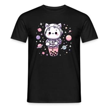 Kawaii Cat Astronaut Bubble Tea in Space - Men's T-Shirt - black - Front - AI Model Male 178 light (178cm)