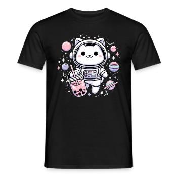 Kawaii Cat Astronaut Bubble Tea in Space - Men's T-Shirt - black - Front - AI Model Male 178 light (178cm)