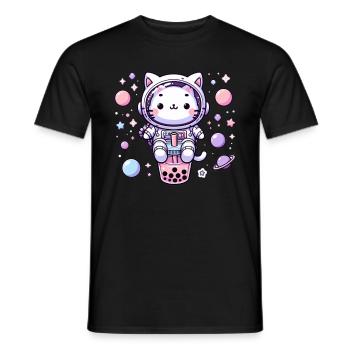 Kawaii Cat Astronaut Bubble Tea in Space - Men's T-Shirt - black - Front - AI Model Male 178 light (178cm)