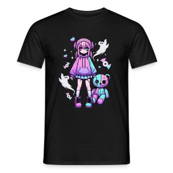 Pastell Goth Anime Girl Mit Teddybär Gotik - Männer T-Shirt - Schwarz - Vorne - AI Model Male 178 light (178cm)