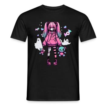 Pastell Goth Anime Girl Mit Teddybär Gotik - Männer T-Shirt - Schwarz - Vorne - AI Model Male 178 light (178cm)