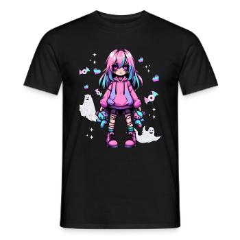 Pastell Goth Anime Girl Mit Teddybär Gotik - Männer T-Shirt - Schwarz - Vorne - AI Model Male 178 light (178cm)