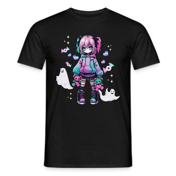 Pastell Goth Anime Girl Mit Teddybär Gotik - Männer T-Shirt - Schwarz - Vorne - AI Model Male 178 light (178cm)