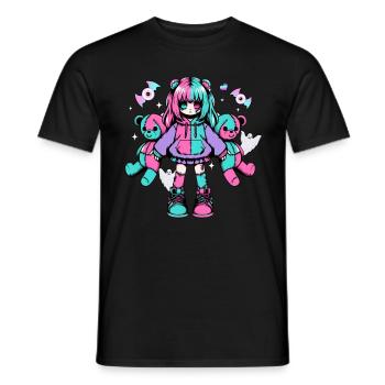 Pastell Goth Anime Girl Mit Teddybär Gotik - Männer T-Shirt - Schwarz - Vorne - AI Model Male 178 light (178cm)