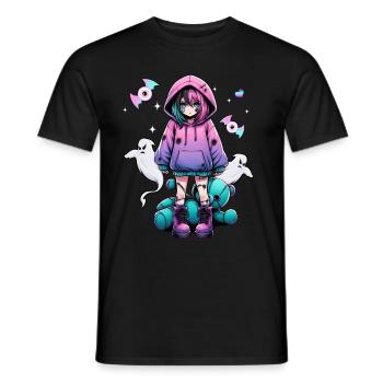 Pastell Goth Anime Girl Mit Teddybär Gotik - Männer T-Shirt - Schwarz - Vorne - AI Model Male 178 light (178cm)