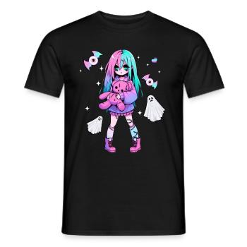 Pastell Goth Anime Girl Mit Teddybär Gotik - Männer T-Shirt - Schwarz - Vorne - AI Model Male 178 light (178cm)