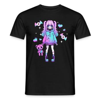 Pastell Goth Anime Girl Mit Teddybär Gotik - Männer T-Shirt - Schwarz - Vorne - AI Model Male 178 light (178cm)
