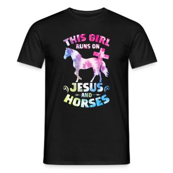 Jesus and Horses Riding Riding - Men's T-Shirt - black - Front - AI Model Male 178 light (178cm)