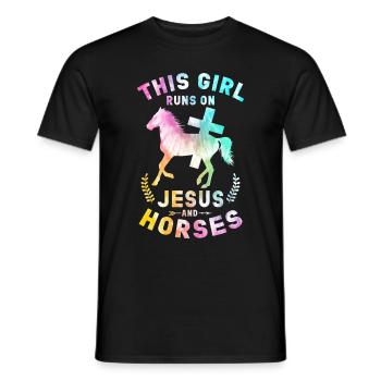 Jesus and Horses Riding Riding - Men's T-Shirt - black - Front - AI Model Male 178 light (178cm)