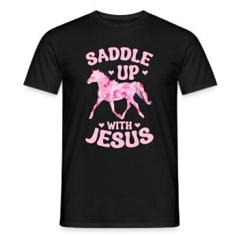 Jesus and Horses Riding Riding - Men's T-Shirt - black - Front - AI Model Male 178 light (178cm)