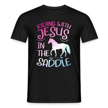 Jesus and Horses Riding Riding - Men's T-Shirt - black - Front - AI Model Male 178 light (178cm)