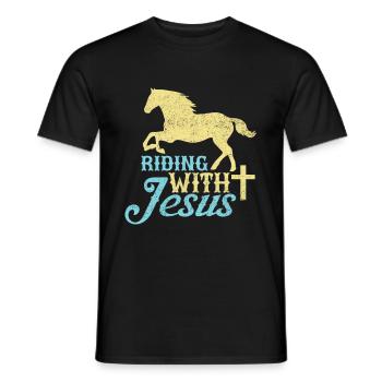 Jesus and Horses Riding Riding - Men's T-Shirt - black - Front - AI Model Male 178 light (178cm)