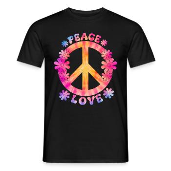 Groovy Tie Dye Friedens Liebeszeichen Retro Hippie - Männer T-Shirt - Schwarz - Vorne - AI Model Male 178 light (178cm)