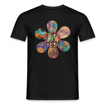 Groovy Tie Dye Friedens Liebeszeichen Retro Hippie - Männer T-Shirt - Schwarz - Vorne - AI Model Male 178 light (178cm)