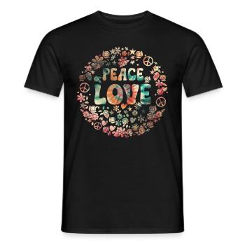 Groovy Tie Dye Friedens Liebeszeichen Retro Hippie - Männer T-Shirt - Schwarz - Vorne - AI Model Male 178 light (178cm)