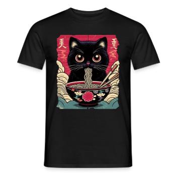 Katzen Ramen Nudel Japaner Anime Manga Kawaii - Männer T-Shirt - Schwarz - Vorne - AI Model Male 178 light (178cm)