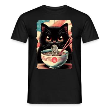 Katzen Ramen Nudel Japaner Anime Manga Kawaii - Männer T-Shirt - Schwarz - Vorne - AI Model Male 178 light (178cm)