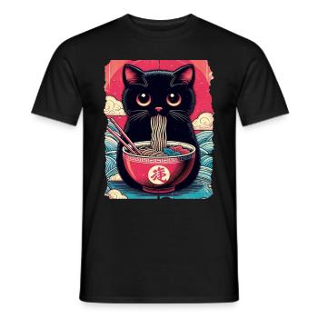 Katzen Ramen Nudel Japaner Anime Manga Kawaii - Männer T-Shirt - Schwarz - Vorne - AI Model Male 178 light (178cm)