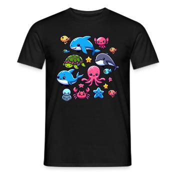 Créatures marines colorées pour les enfants Créatures marines - T-shirt homme - noir - Devant - AI Model Male 178 light (178cm)
