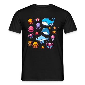 Créatures marines colorées pour les enfants Créatures marines - T-shirt homme - noir - Devant - AI Model Male 178 light (178cm)
