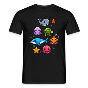 Créatures marines colorées pour les enfants Créatures marines - T-shirt homme - noir - Devant - AI Model Male 178 light (178cm)