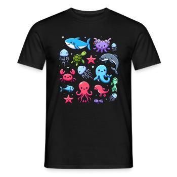 Créatures marines colorées pour les enfants Créatures marines - T-shirt homme - noir - Devant - AI Model Male 178 light (178cm)