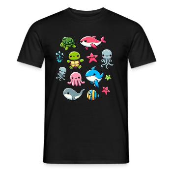 Créatures marines colorées pour les enfants Créatures marines - T-shirt homme - noir - Devant - AI Model Male 178 light (178cm)
