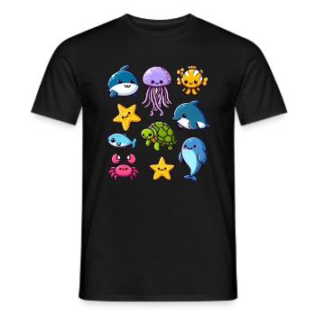Créatures marines colorées pour les enfants Créatures marines - T-shirt homme - noir - Devant - AI Model Male 178 light (178cm)
