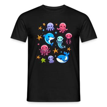 Créatures marines colorées pour les enfants Créatures marines - T-shirt homme - noir - Devant - AI Model Male 178 light (178cm)