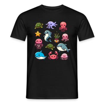 Créatures marines colorées pour les enfants Créatures marines - T-shirt homme - noir - Devant - AI Model Male 178 light (178cm)