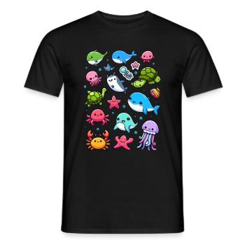 Créatures marines colorées pour les enfants Créatures marines - T-shirt homme - noir - Devant - AI Model Male 178 light (178cm)