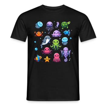Créatures marines colorées pour les enfants Créatures marines - T-shirt homme - noir - Devant - AI Model Male 178 light (178cm)