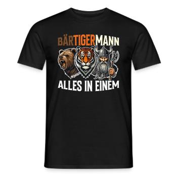 HOMME BARBU Viking barbe Homme Tigre Drôle - T-shirt homme - noir - Devant - AI Model Male 178 light (178cm)
