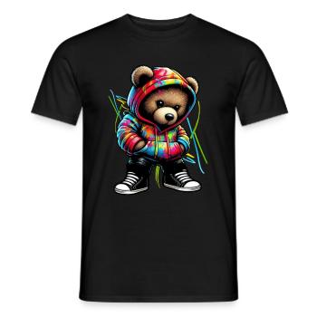 Hip Hop Ours en peluche Coloré Musique rap urbaine - T-shirt homme - noir - Devant - AI Model Male 178 light (178cm)