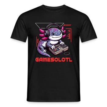 Gamesolotl Kawaii Axolotl Cute Anime Gamer Boys - Men's T-Shirt - black - Front - AI Model Male 178 light (178cm)
